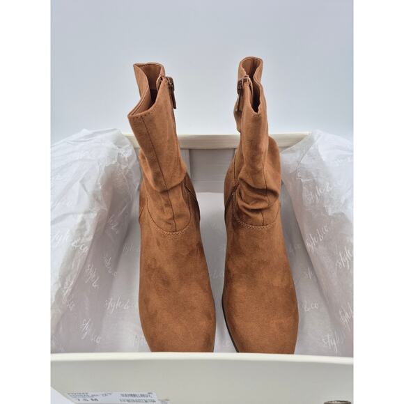 Style & Co Women Piviee Ankle Boots Shoes US 7.5 M Cognac Cushioned Footbed - Picture 5 of 6